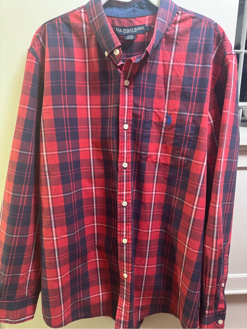 Bundle 4 $10 items for $30 U.S. Polo Assn. Red & Navy Plaid Button-Down Shirt